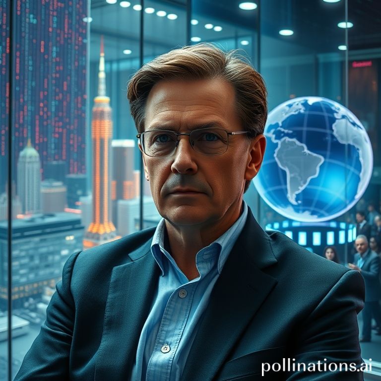 Potret CEO Netflix Reed Hastings di tengah perdebatan sengit kebijakan visa H-1B, dikelilingi simbol inovasi dan imigrasi.