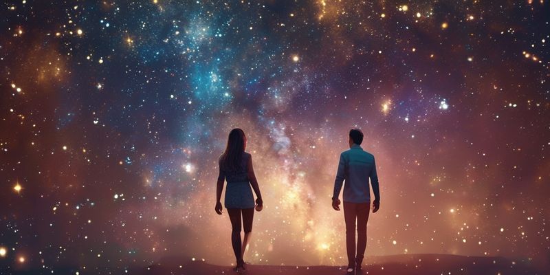 A couple holding hands and looking at the stars