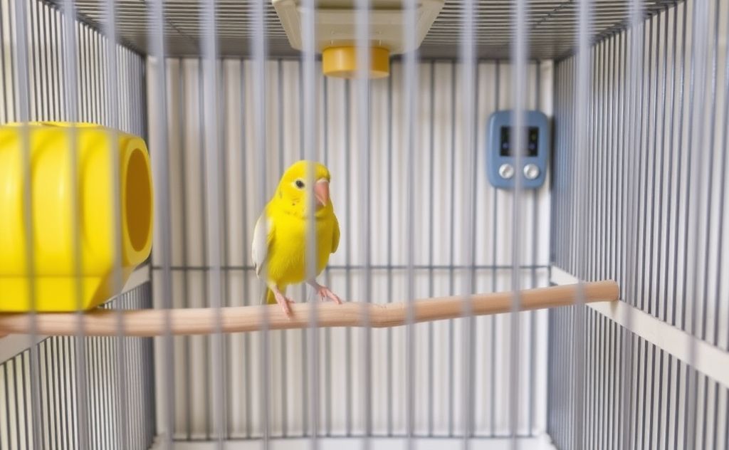 A cozy bird hospital cage with temperature control features.