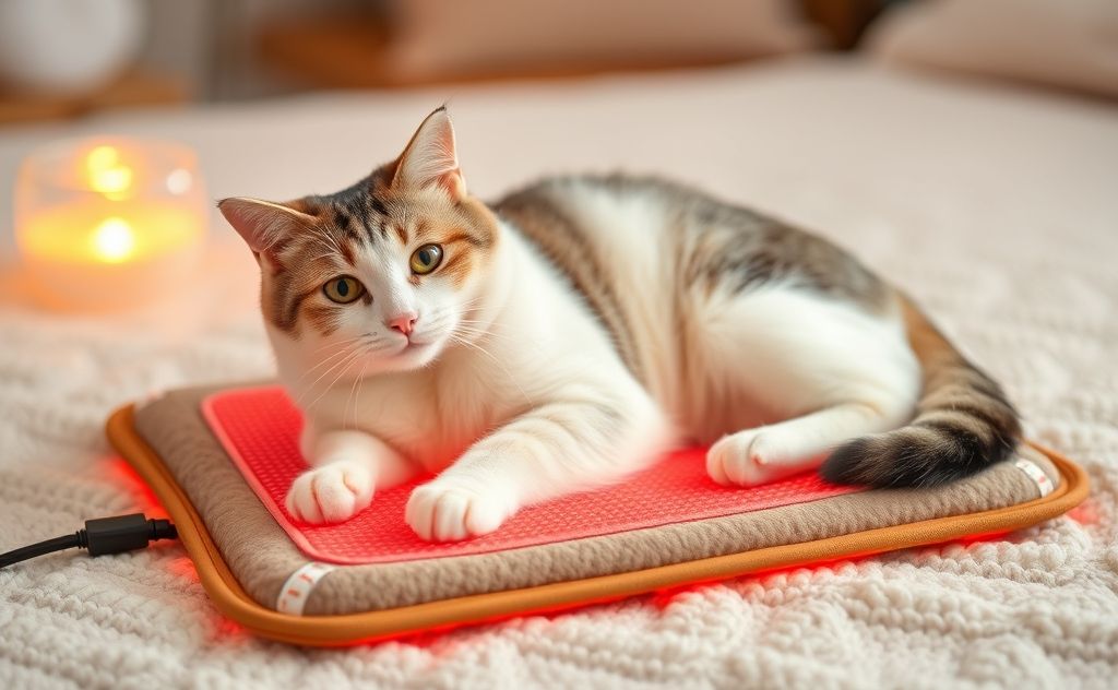 A cozy cat heating pad set to the ideal warm temperature.