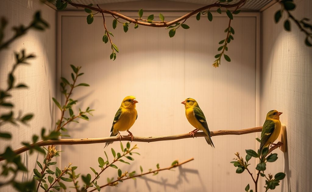 A cozy habitat with precise temperature and humidity controls for finches.