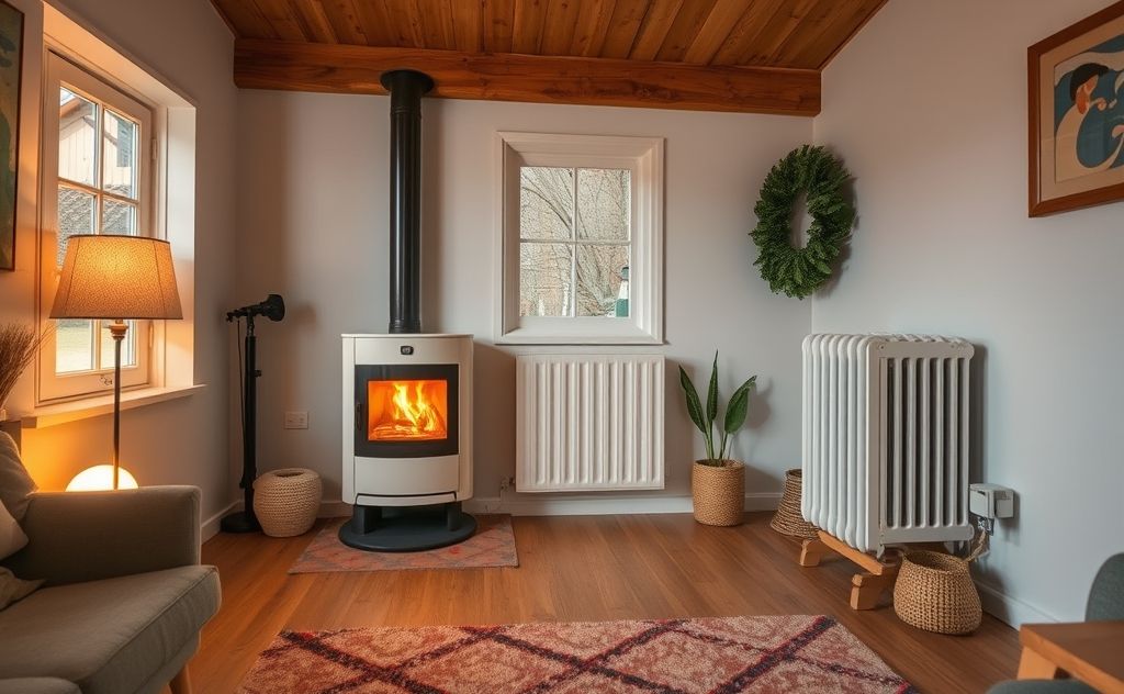 A cozy home interior with an efficient heating system in action.