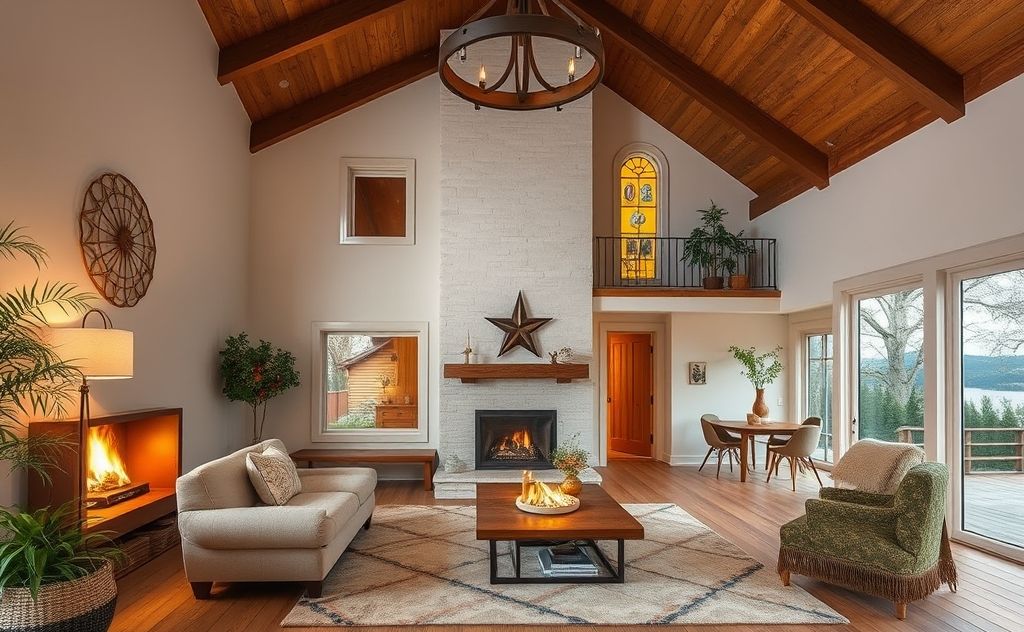 A cozy home with fire-resistant materials and safety features.