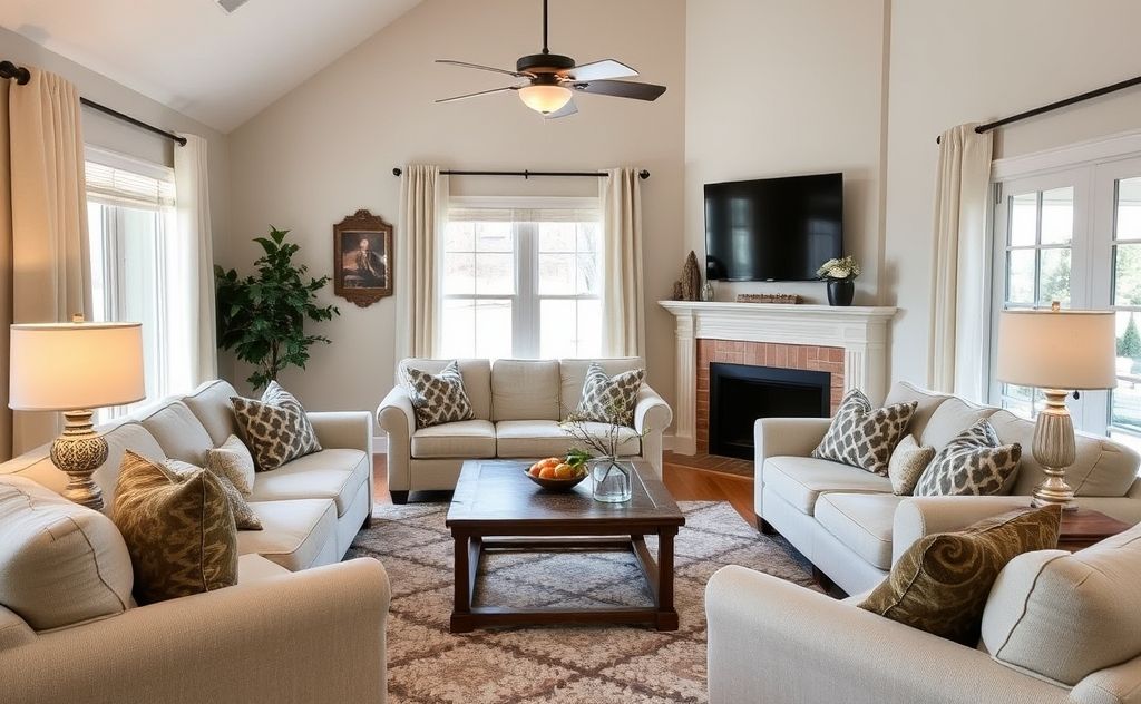 A cozy living room with freshly cleaned upholstery and seasonal decor.
