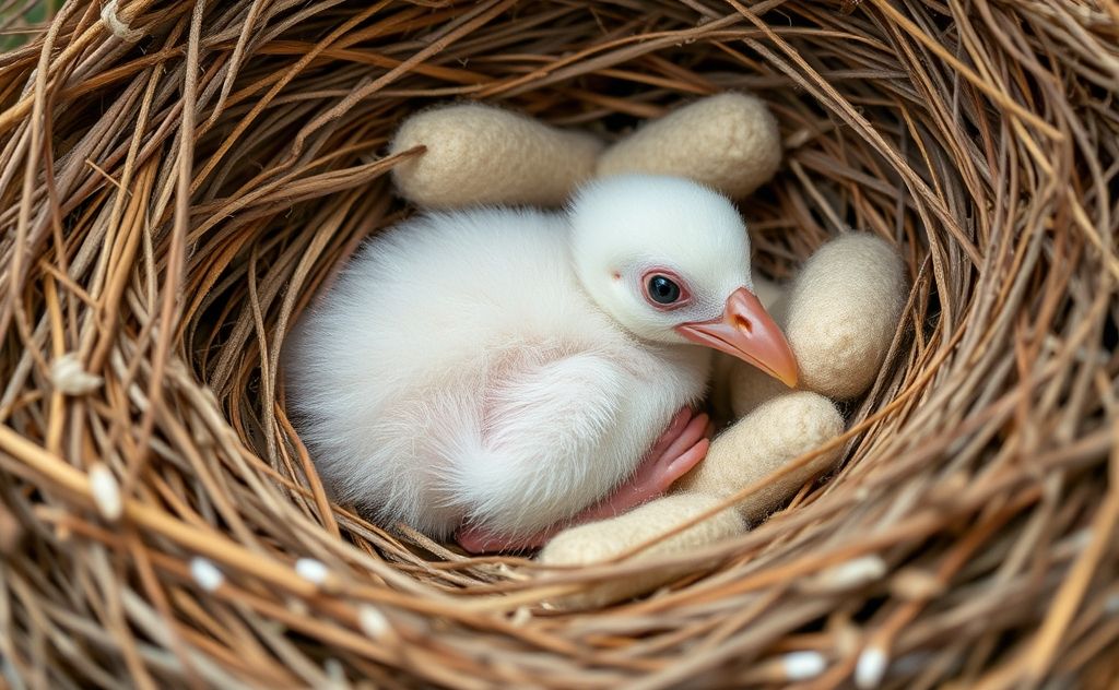A cozy nest with soft materials for a featherless baby bird.