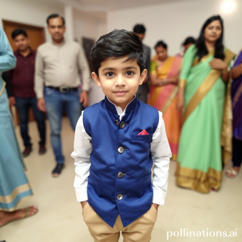 A young boy wearing a Nehru jacket