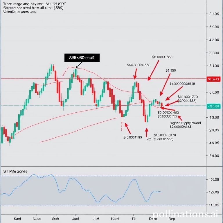 SHIB/USDT 6-day chart showing critical demand zone, resistance levels, and potential price targets for Q4 2025 analysis.