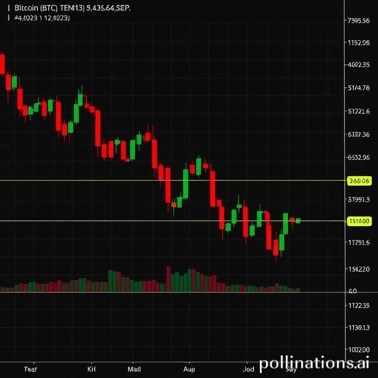 A digital chart illustrating Bitcoin's recent price breakdown, highlighting critical support failures and bearish market trends.