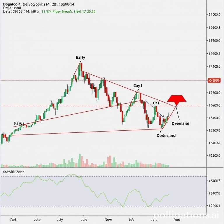 Dogecoin price chart displaying critical demand and support zones, essential for understanding potential market movements.