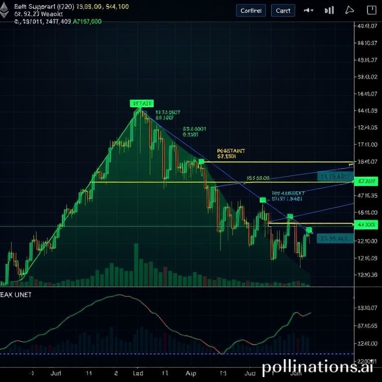 A technical analysis chart of Ethereum (ETH) on a weekly timeframe, showing a rising wedge breakout and its retest of the $3,900-$4,100 support zone.