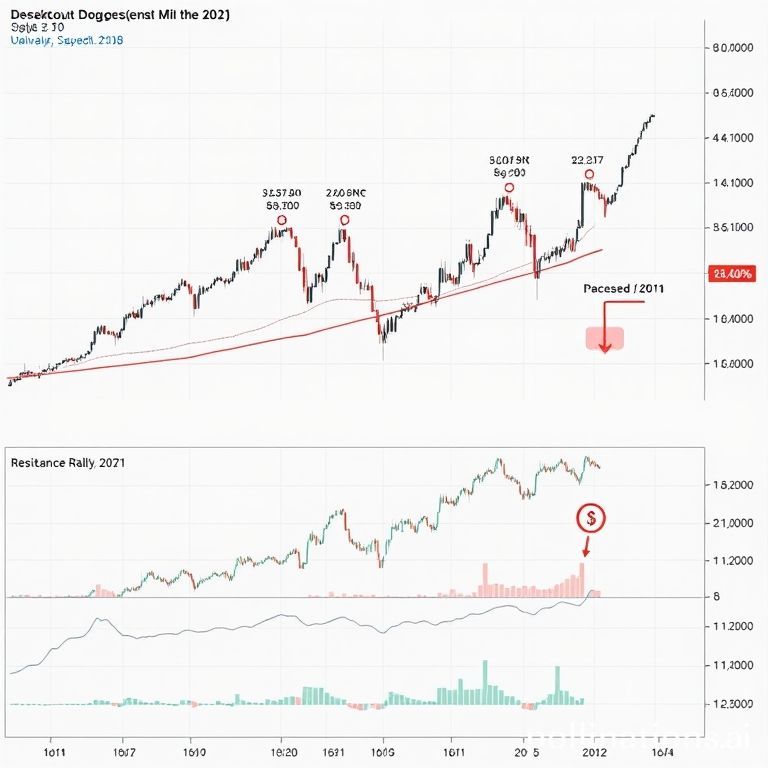 Dogecoin price chart showing historical parabolic runs in 2017 and 2021, with a similar current setup hinting at an inevitable breakout.