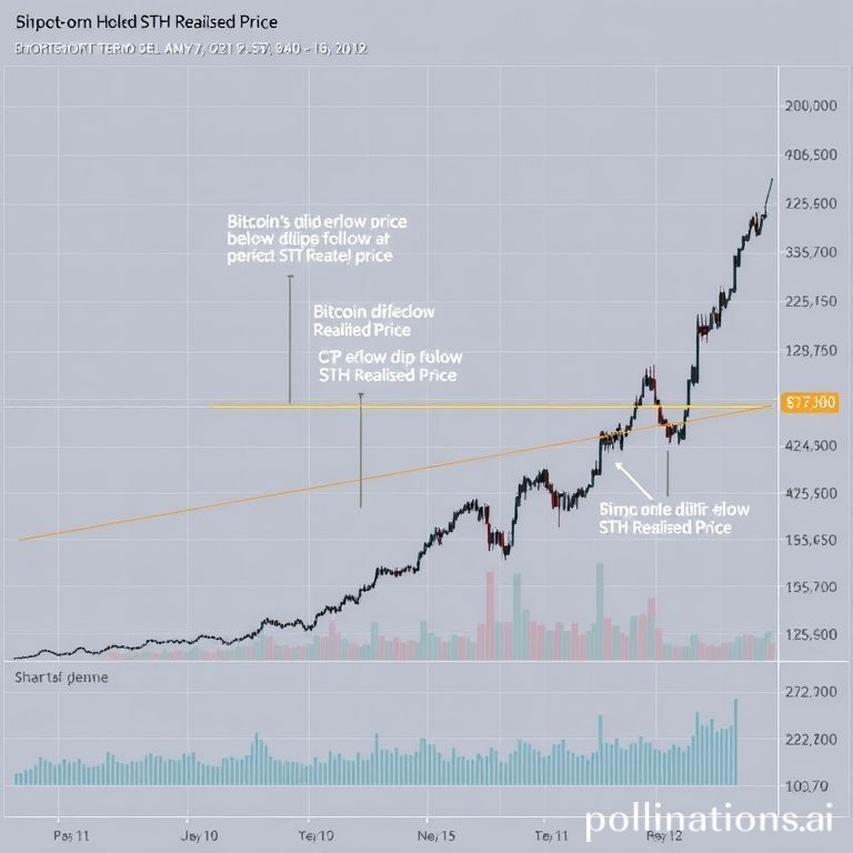 Bitcoin price chart showing its trajectory against the Short-Term Holder Realized Price, highlighting past and potential future corrections.