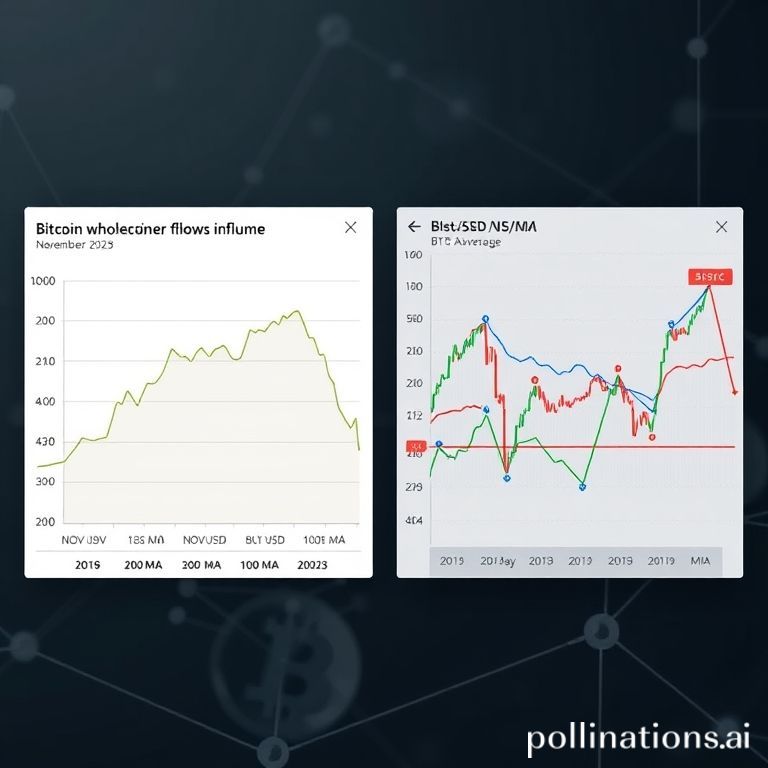 Chart detailing Bitcoin wholecoiner inflows dropping to cycle lows, juxtaposed with BTC price action showing resistance and support.