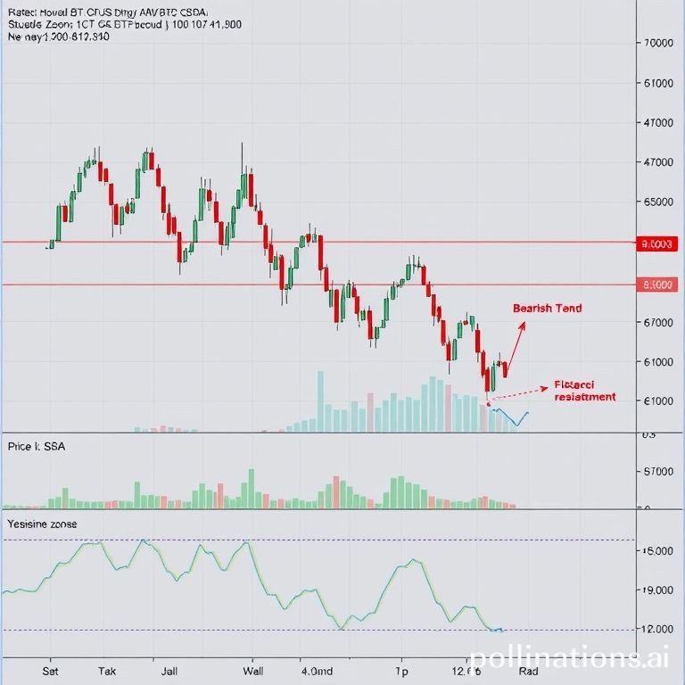 Hourly chart of Bitcoin (BTC/USD) price, showing bearish trend lines, support at $111,111, and key resistance levels.