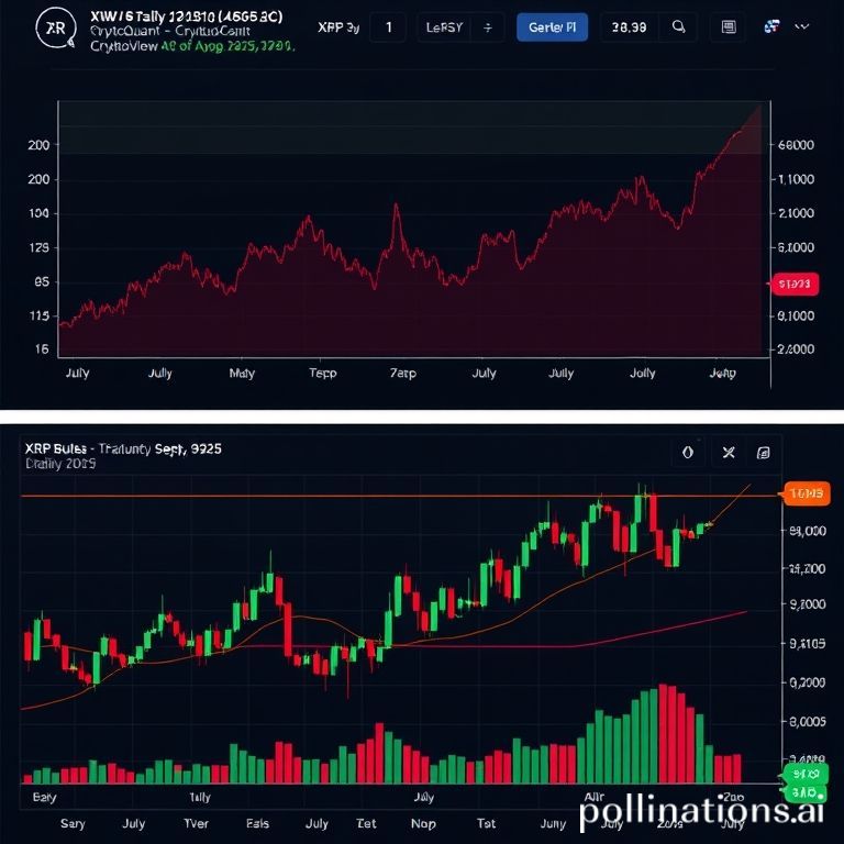 CryptoQuant chart showing XRP daily burn rate plummeting from high levels in early 2025 to almost zero by September. TradingView chart of XRP's price, showing July's $3.65 peak, a retracement, and recent bounce off $2.8 support.