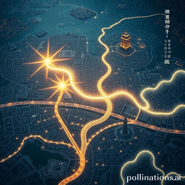 地图样式，俯视角度，苏州姑苏区与工业园区两个星光汇聚点之间再用一条星光带连接