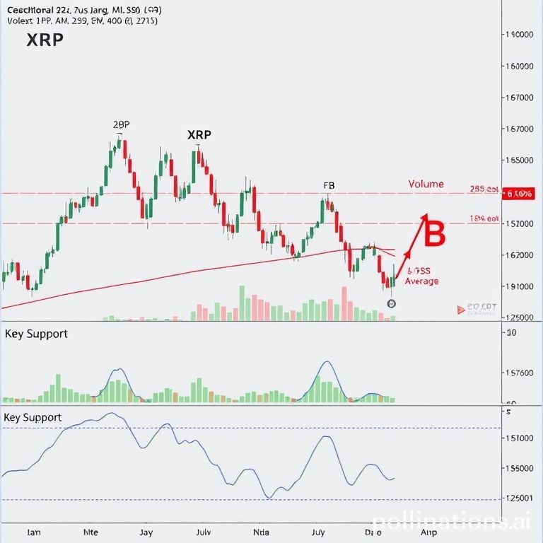 XRP price chart displaying recent volatility, key support and resistance levels, and technical indicators for market analysis.