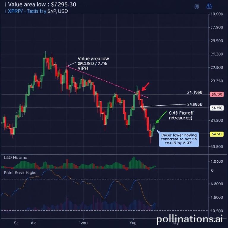 Technical chart illustrating XRP price movement, key support at $2.7, value area low, and potential 25% drawdown or bounce scenarios.