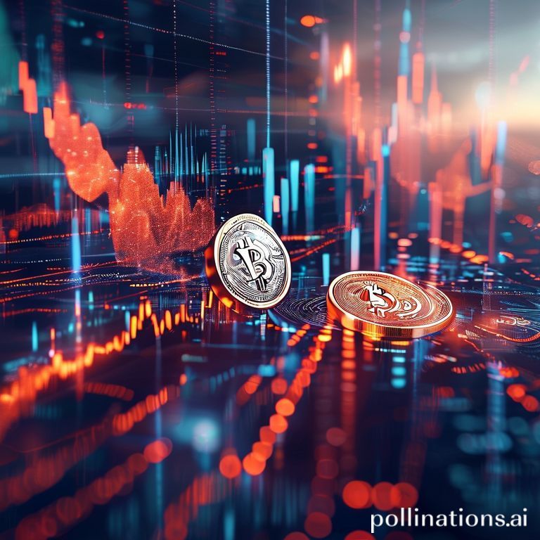 Bitcoin price chart showing a recent correction, with stablecoin growth symbols, illustrating Cathie Wood's updated BTC forecast due to stablecoin influence.