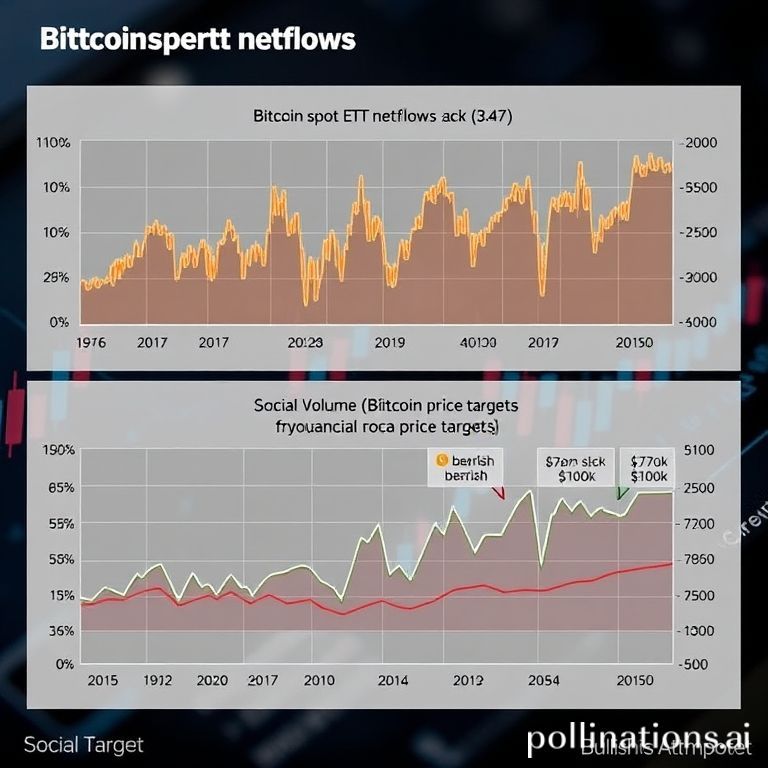 Bitcoin spot ETF netflows showing September inflows cooling to outflows, paired with social media's bearish price predictions.