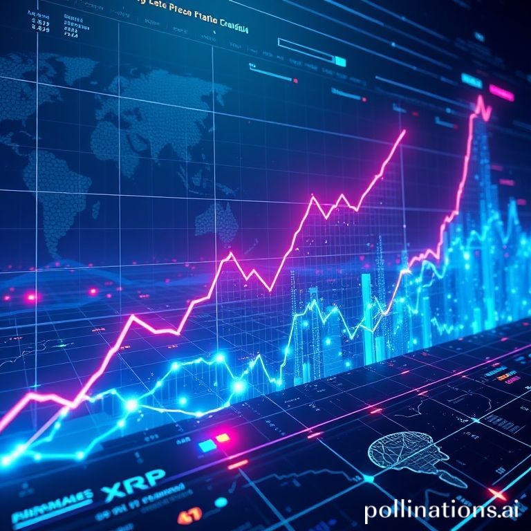 A highly detailed and dynamic digital chart illustrating a monumental surge in XRP's price, with glowing green lines indicating rapid growth and speculative optimism. The background shows a subtle, interconnected global financial network, suggesting broad adoption and transformative market impact. A large number indicating $2,500 is prominently displayed, representing the expert's bold prediction.