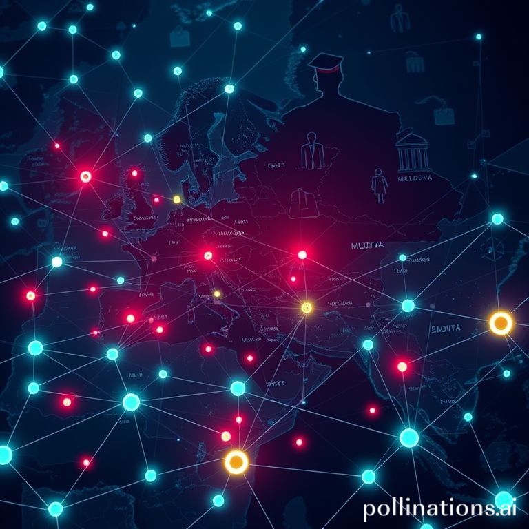 Digital visualization of cryptocurrency flow, potentially linked to sanctions evasion and election manipulation in Moldova, uncovered by blockchain analytics.