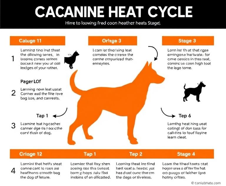 A diagram of the canine heat cycle stages with a dog silhouette.