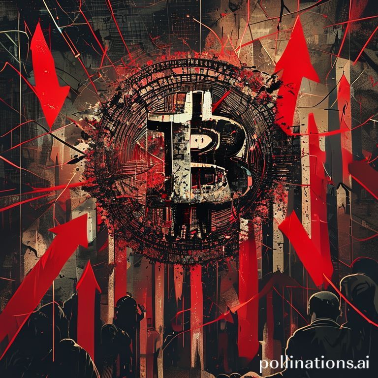 Grafik anjloknya harga Bitcoin yang mencerminkan likuidasi besar-besaran dan kepanikan di pasar kripto global. Menunjukkan tren penurunan tajam dan dampak kerugian investor.