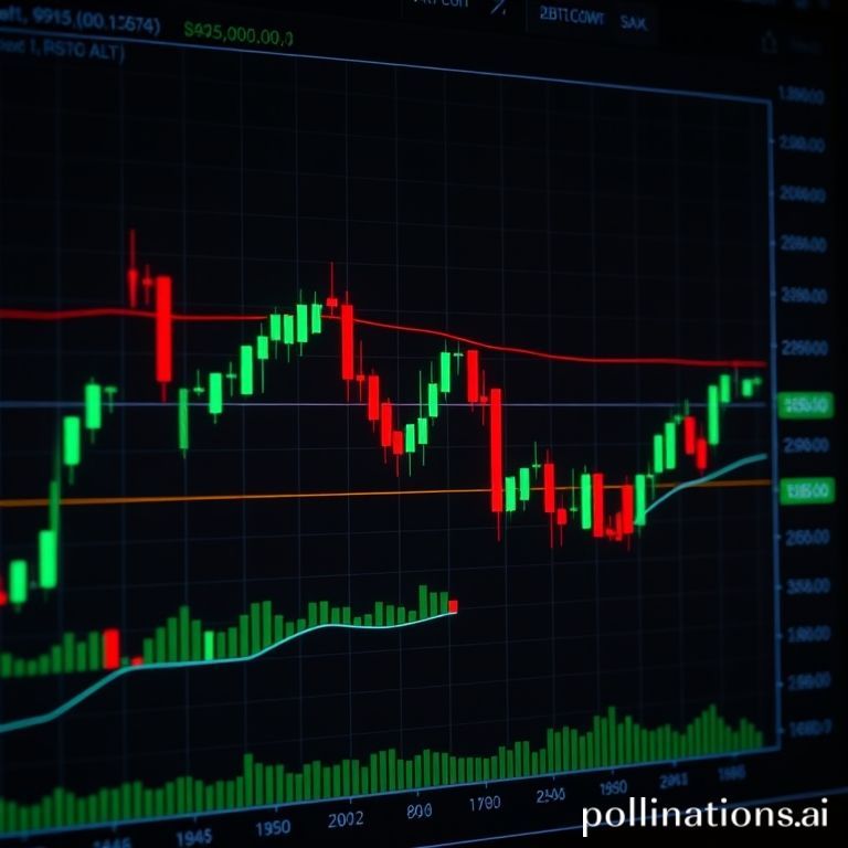 Grafik harga Bitcoin menunjukkan pola candlestick, garis tren, dan level support/resistance, mengilustrasikan potensi koreksi sebelum reli Q4.