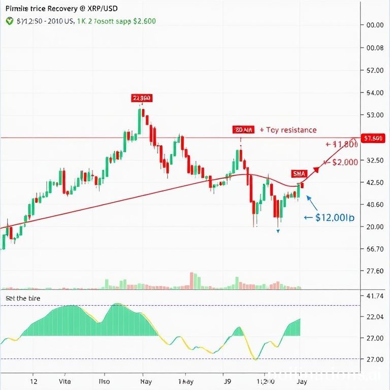 Hourly chart illustrating XRP/USD price recovery, highlighting key resistance at $2.880 and $2.920, and support at $2.80.