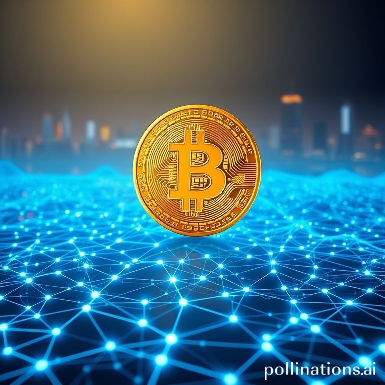 Bitcoin digital gold coin over a blockchain network, symbolizing its adoption and institutional investment in 2025.