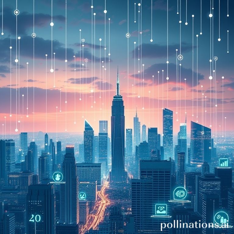 A vibrant digital artwork showcasing AI's impact on business, with abstract data streams and monetization symbols.