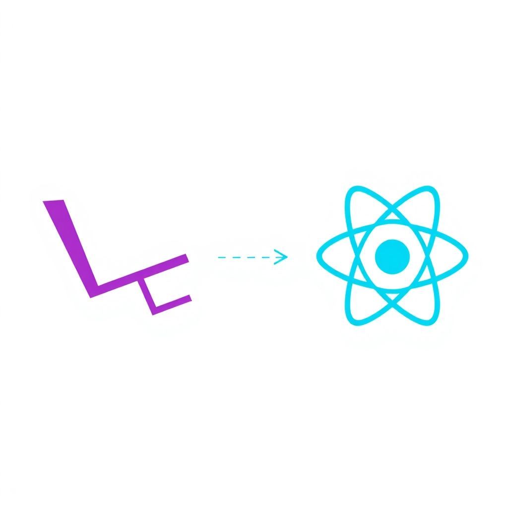 A digital illustration depicting the seamless integration of Laravel and React. On the left, the purple Laravel logo with subtle server and database icons. On the right, the blue React logo with UI component elements and a browser window. A dynamic, flowing line or bridge connects the two logos, representing Inertia.js, with small Vite logos subtly integrated into the flow, symbolizing fast development. The background is clean and modern, perhaps with abstract code lines.