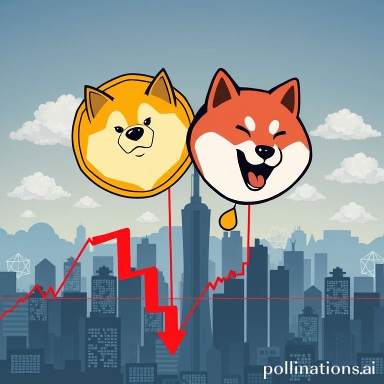 A detailed chart showcasing Dogecoin's bearish price channel, projecting a potential drop towards the $0.21 level due to intense selling pressure.
