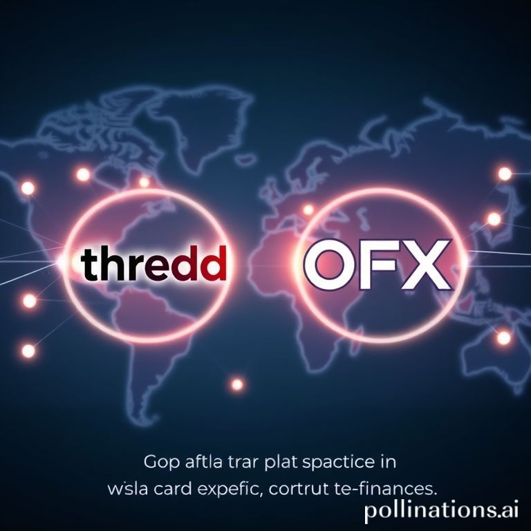Abstract digital illustration of the Thredd and OFX logos connected, symbolizing their partnership and global expansion.