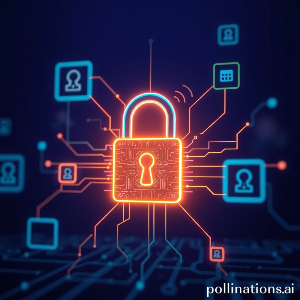 A digital padlock with futuristic glowing lines, symbolizing enhanced security, surrounded by abstract representations of data streams and connected devices. The background is a dark blue or purple, giving a high-tech, secure feel.