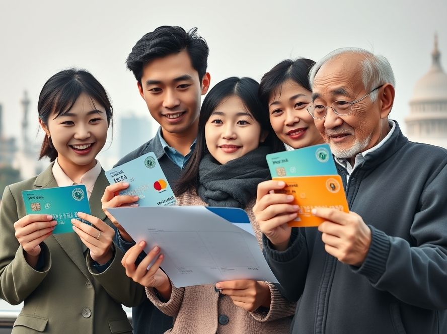 다양한 연령대의 한국인이 정부 지원금 혜택을 비교하며 자신에게 가장 유리한 선택을 고민하는 모습.