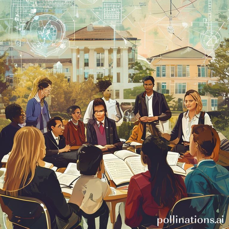Sekelompok siswa dan pendidik berdiskusi serius tentang isu-isu pendidikan penting seperti AI, kurikulum, dan masa depan kampus.