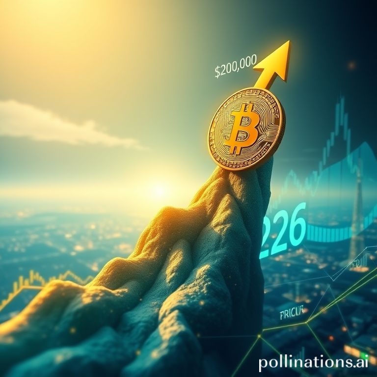 A compelling digital illustration of Bitcoin's predicted upward price trend, indicating a potential surge to $200,000 by June 2026, highlighting market optimism.