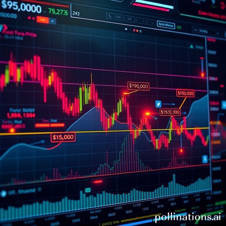 A Bitcoin price chart illustrating recent declines and critical support levels, hinting at potential further drops or recovery.
