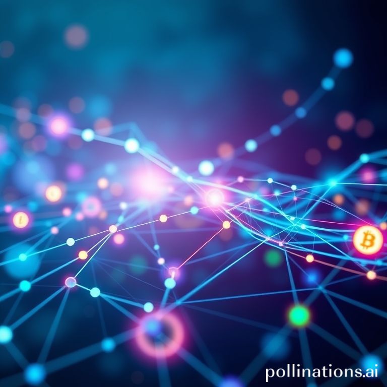 Digital graphic representing cryptocurrency trends, with a rising chart and interconnected data points, signifying growth and market movement.