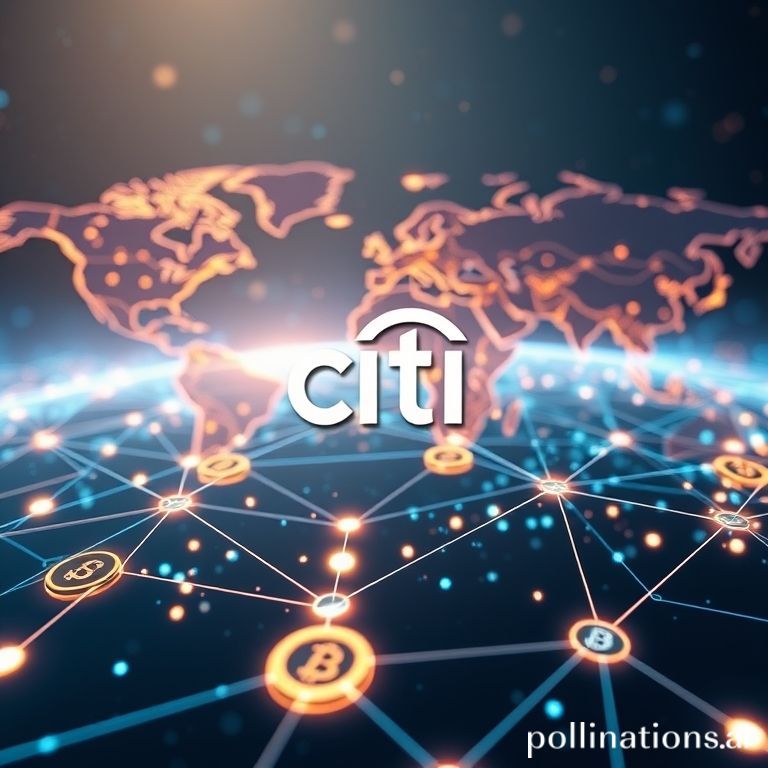 Digital network visually representing Citi's integrated blockchain token services platform enabling 24/7 cross-border payments for institutional clients worldwide.