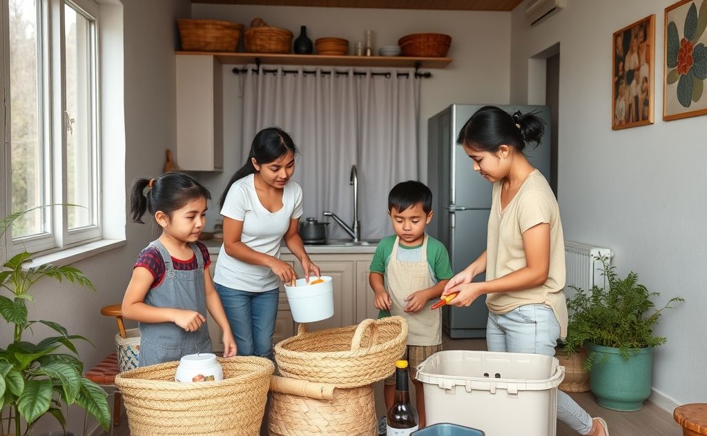 A family working together to complete household chores.