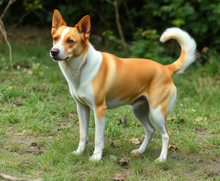 A female dog in a natural setting during her heat cycle.