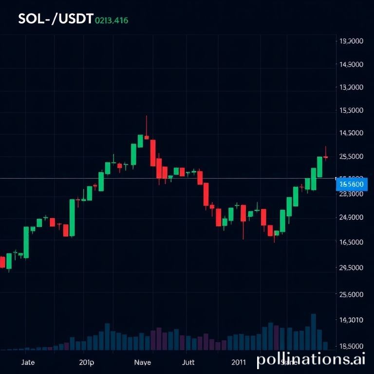 A detailed candlestick chart illustrating the price performance of SOL against USDT, highlighting market trends and trading volume.