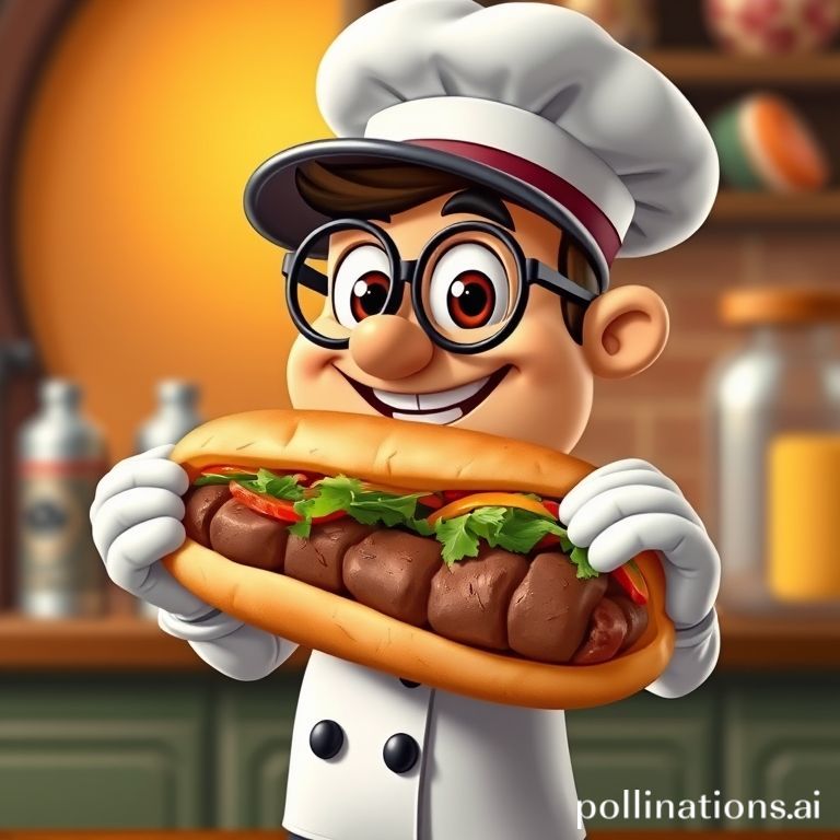 Mascotte de l'Inspecteur Gadget avec un sandwich