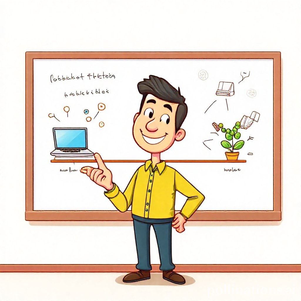 A friendly, wise-looking cartoon teacher character (male or female) standing in front of a whiteboard filled with simple diagrams about time management and digital detox. The teacher is pointing to a balanced scale, with one side showing a laptop/smartphone and the other side showing a book/plant (representing real-life activities). There are small, playful digital elements like floating notifications or social media icons being gently pushed away from the teacher's head. The overall mood is positive, encouraging, and clear, with bright, inviting colors.