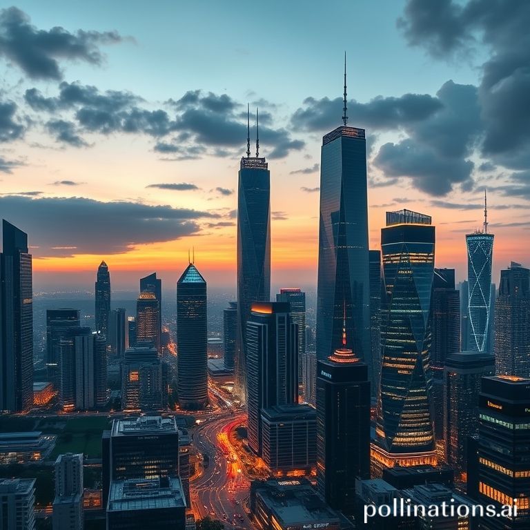 A vibrant city downtown skyline at dusk, reflecting modern financial landscapes, where banks innovate and thrive.