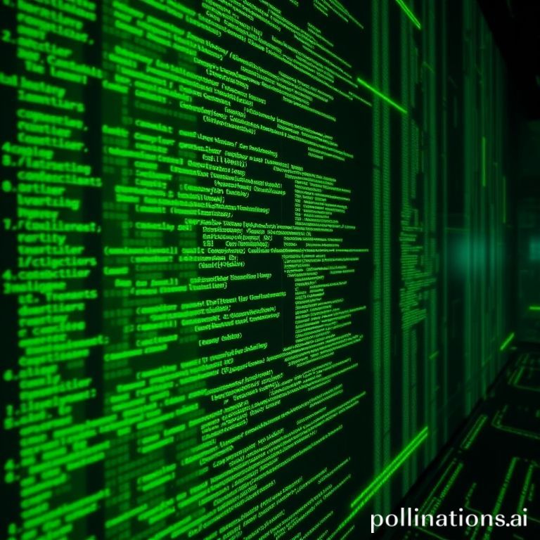 A cinematic depiction of a futuristic terminal interface with flowing code.
