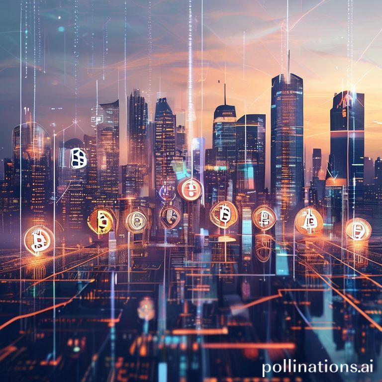 Ilustrasi dinamis yang menampilkan jaringan blockchain global yang terintegrasi dengan institusi keuangan tradisional, dengan latar belakang kota futuristik, melambangkan pertumbuhan kripto di tahun 2026.
